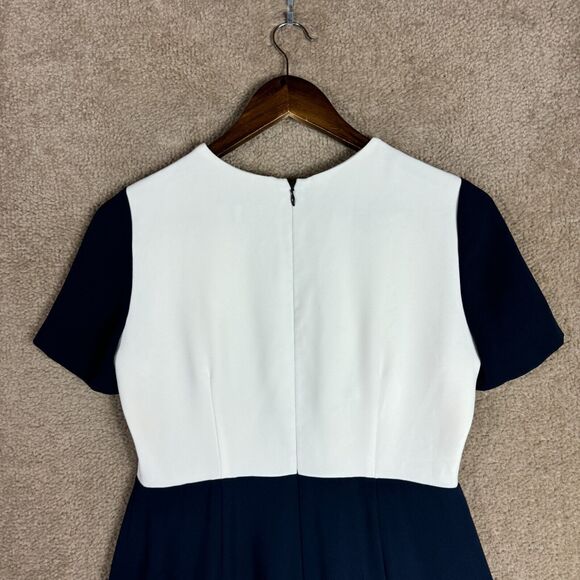J. Crew Sheath Dress Petite‎ Size 6P White/Navy Colorblock Short Sleeve Crepe - Picture 9 of 11